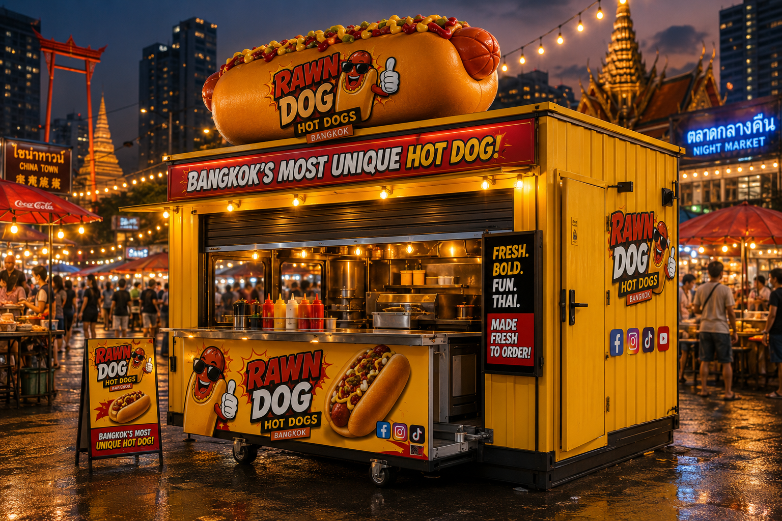 Rawn Dog hot dog at a Bangkok street food stall